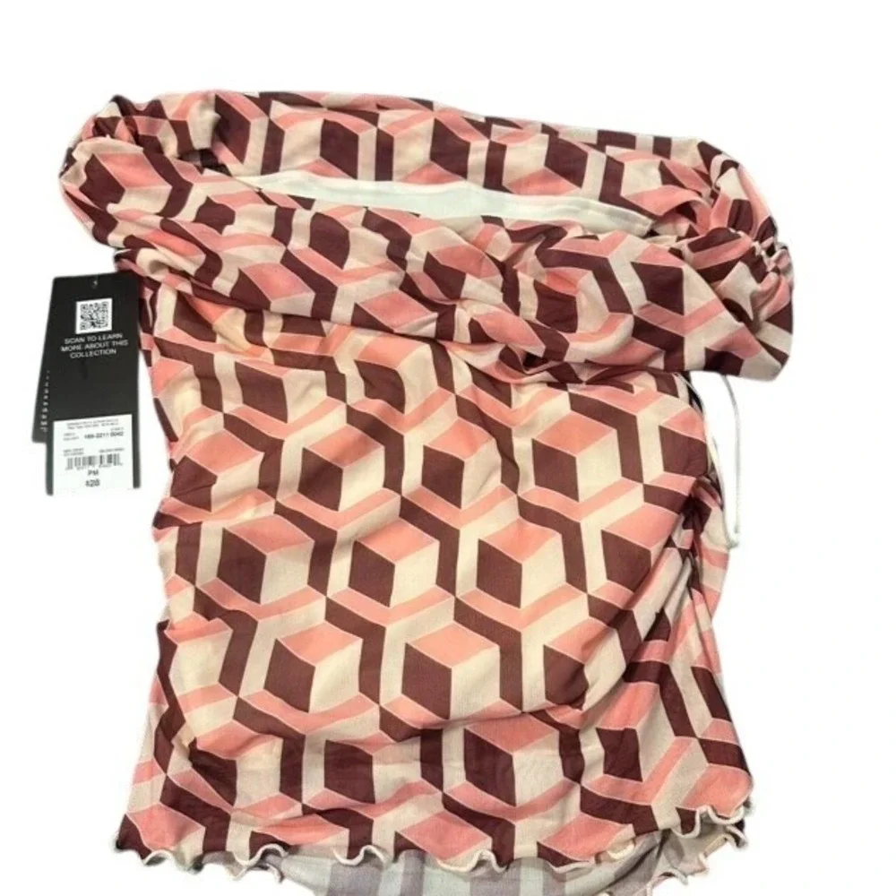 Bold Elements Pink Geometric Geo Print Cowl‎ Neck Ruched Top XS